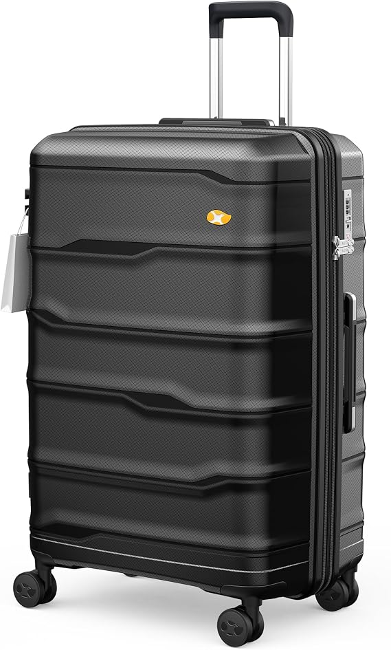 MGB 28 Inch Large Checked Luggage: PP Lightweight Trolley Travel Case - Check In Luggage with TSA Lock, Natural Black