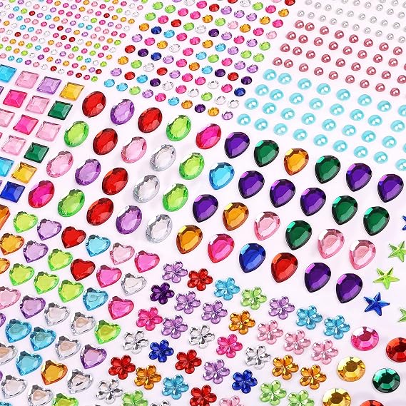 Gem Stickers,1782pcs Sticky Gems for Crafting,Stick on Gems for Kids Crafts