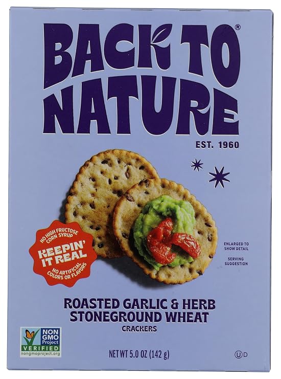 Back To Nature, Crackers Wheat Stoneground Roasted Garlic And Herb, 5 Ounce