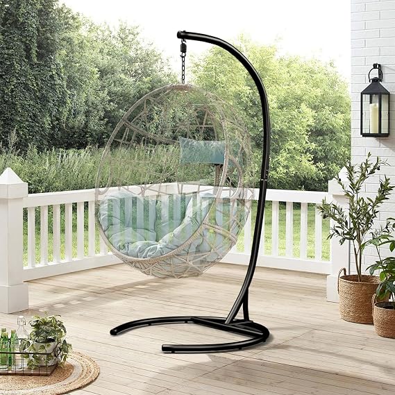 Hammock Stand Only Max 300lbs Hammock Chair Stand Only Heavy Duty Hanging Chair Stand Only 360 Degree Rotation C Stand Frame for Egg Chair Indoor Outdoor Porch Swing, Black