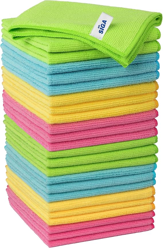 MR.SIGA Microfiber Cleaning Cloths, Streak Free Microfiber Towels, 24 Pack | Ultra absorbent and high density, reusable cleaning towels for kitchen, car, glass and household surfaces, color coded cloths