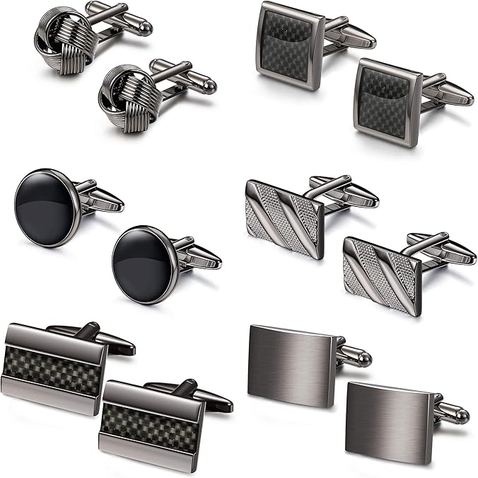 FIBO STEEL Cufflinks for Men Classic Tone Black Cuff Links Set