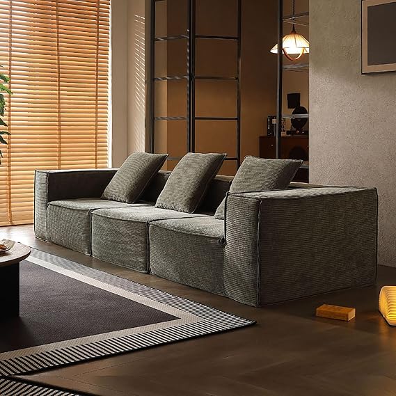Sectional Couch Modern Compression Sofa 2/3-Seat Modular Sectional Sofa Couch Corduroy Sofa for Living Room, Apartment, Studio, Office,220cm [Energy Class A]
