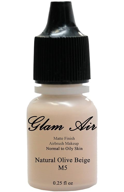 Glam Air Airbrush Makeup Water Based Foundation in Matte Finish for Flawless Looking Skin (0.25oz Bottles) (M5 NATURAL OLIVE BEIGE)