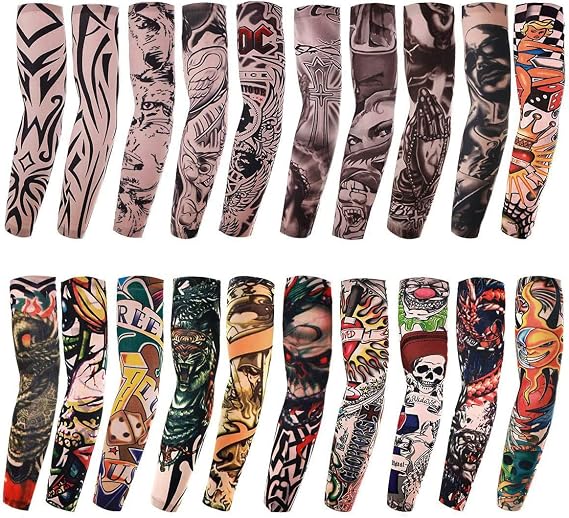 Akstore 20PCS Set Arts Fake Temporary Tattoo Arm Sunscreen Sleeves Designs Tiger, Crown Heart, Skull, Tribal and Etc