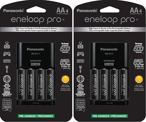 Panasonic Individual Cell Battery Charger | 4 AA Batteries | Ni-MH Rechargeable | eneloop Pro | High Capacity