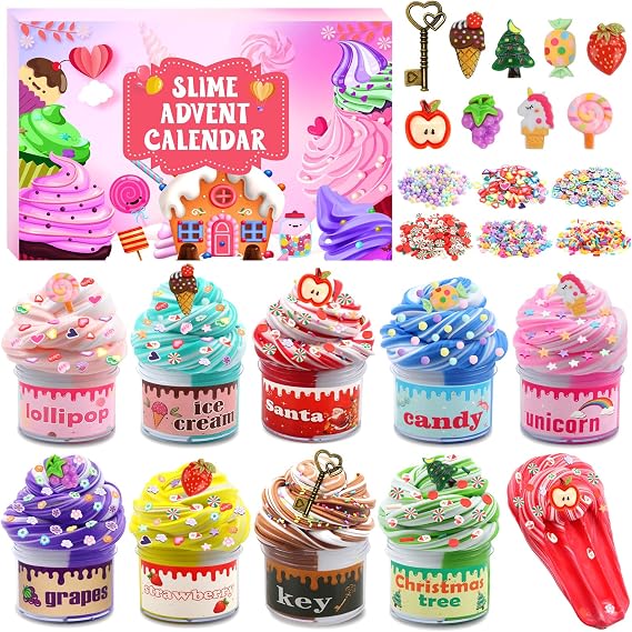 Advent Calendar 2025, 24 Days Christmas Countdown Calendar with Butter Slime Party Favors for Kids Stress Relief Toys Surprise Xmas Gifts for Girls Boys Toddlers Teens Adults Stocking Stuffers
