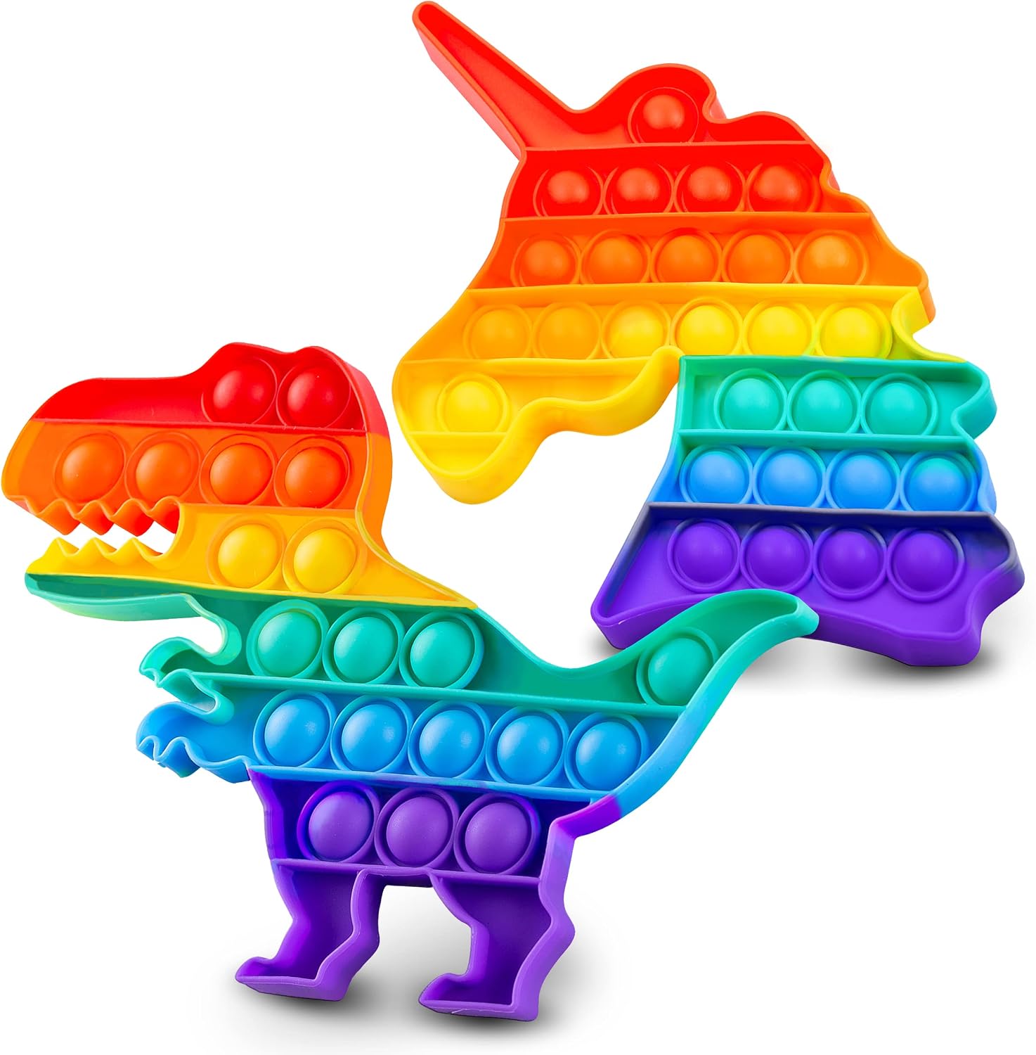 Chuchik Push Pop Bubble Fidget Sensory Toy with Improved Clicking Sound – Fidget Poppers, Bubble Popping Sensory Toy – Premium BPA Free Silicone Poppet Fidget Toy Rainbow Unicorn & Dinosaur 2 Pack