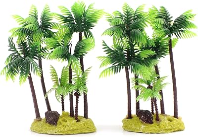 M2cbridge Plastic Coco Tree Aquarium Coconut Plants Palm Tree for Fish Tank Aquarium Decor 2pcs