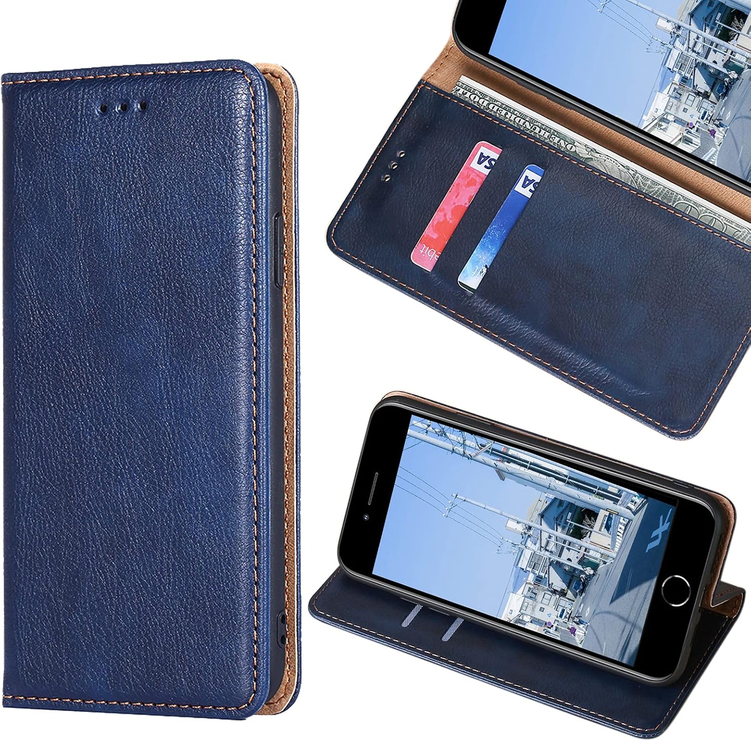 Case for iPhone SE3 3rd Generation, 2022SE2 2nd Generation 4.7-Inch, Pocketbook Type, Synthetic Leather, Impact Resistant, Handmade, Full Protection, Resistant to Sweat and Fingerprints, Blue