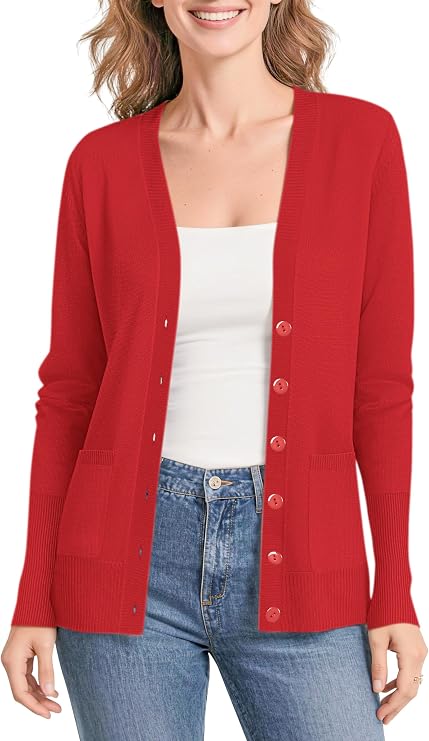 Urban CoCo Women's Lightweight Button Front Cardigan Sweaters V-Neck Classic Knit Sweater with Pockets
