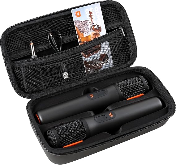 Wireless Microphone Case For JBL Wireless Two Microphone System Handheld Dual Mic Travel Bag for Singing or Karaoke for Receivers, Adapters, AA Batteries-Black(Box Only-Black)