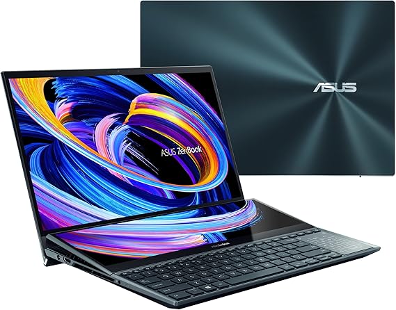 ASUS ZenBook Pro Duo 15 UX582 Laptop, 15.6 OLED 4K Touch Display, i7-12700H, 16GB, 1TB, GeForce RTX 3070 Ti, ScreenPad Plus, Windows 11 Home, Celestial Blue, UX582ZW-AB76T