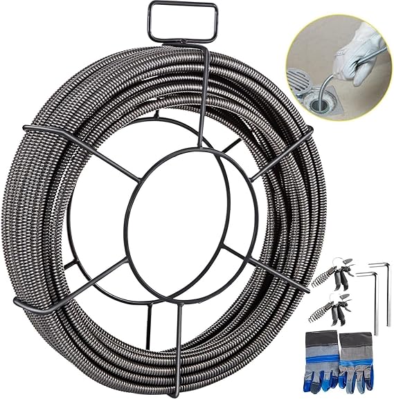 Solid Core Drain Cleaning Cable Sewer Auger Snake for Clog Pipe - Cleaner Tool (Size : 100 Ft x 3/8 Inch)
