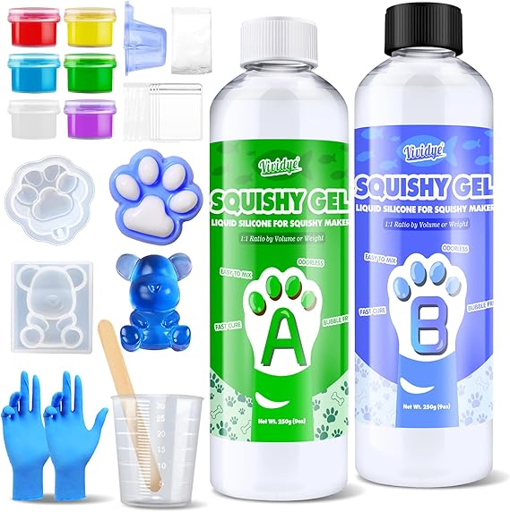 Silicones for Taba Squishy kit, 500g Fast Cure Liquid Silicone Squishy Maker with 1:1 AB Ratio, Super Soft Silicone Rubber Making Kits for Cat Paw Casting, DIY Stress Relief Gifts for Beginners