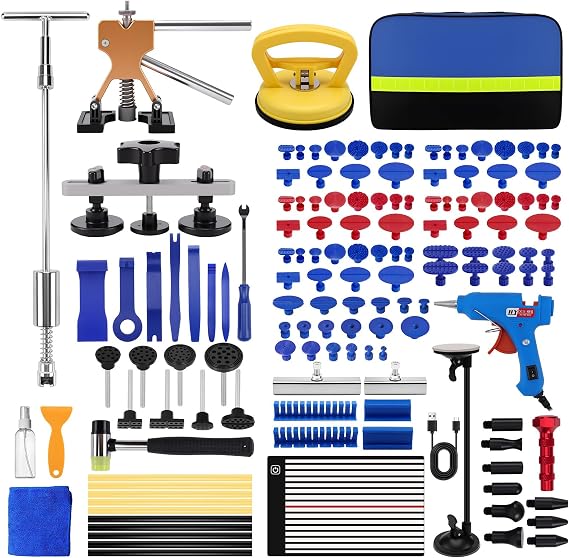142PCS Car Dent Puller Kit,Car Paintless Dent Repair Kit w/LED Light Board