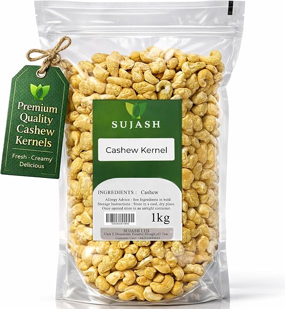 Sujash Cashew Kernel 1Kg Crunchy Natural Snack and Cooking Family Bulk Pack