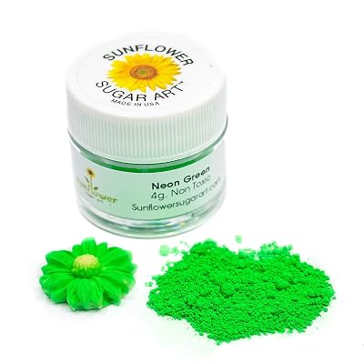 Sunflower Sugar Art Neon Green Glow In The Dark Petal Dust Food Color - Deep, Rich Green Matte Powder Cake Accessories for Cake Decoration - 4 Grams Non-Toxic Baking