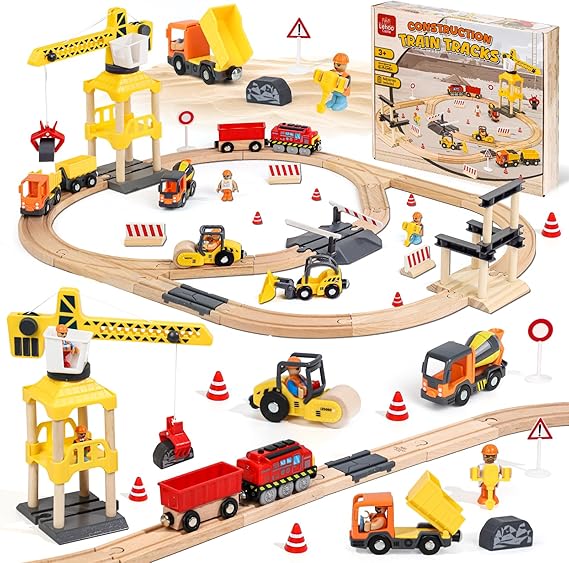 Lehoo Castle Wooden Train Set, Construction Toys for 3 Year Old Boys