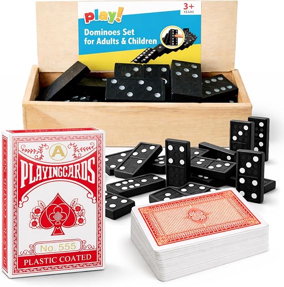 SOL Playing Cards and Dominoes Set - Waterproof Plastic Family Game