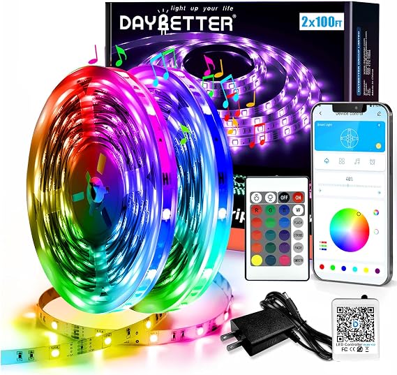 DAYBETTER Led Strip Lights Smart with App Control Remote, 2835 RGB for Bedroom, Music Sync Color Changing for Room Party 200 ft (2 Rolls of 100 ft)