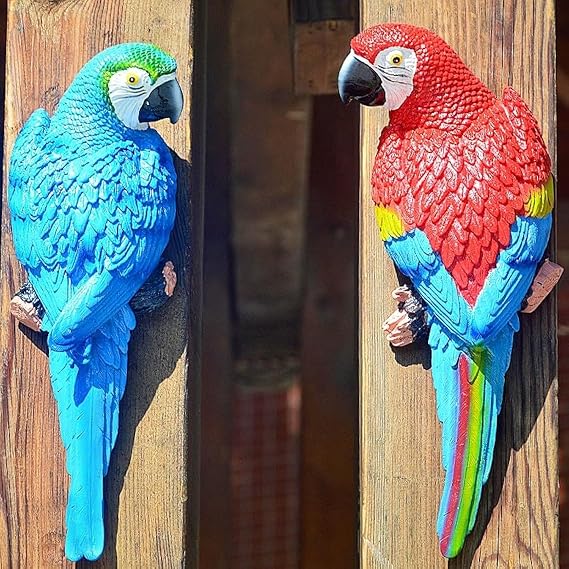 Hanging Parrot Garden Decor,Tropical Real Resin Bird Statues,2 Bird a Set