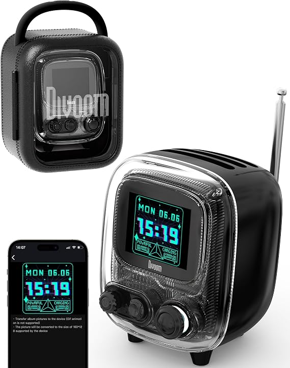 Divoom Tiivoo-2 Retro Bluetooth Speaker, FM Radio, Pixel Art Display, Black