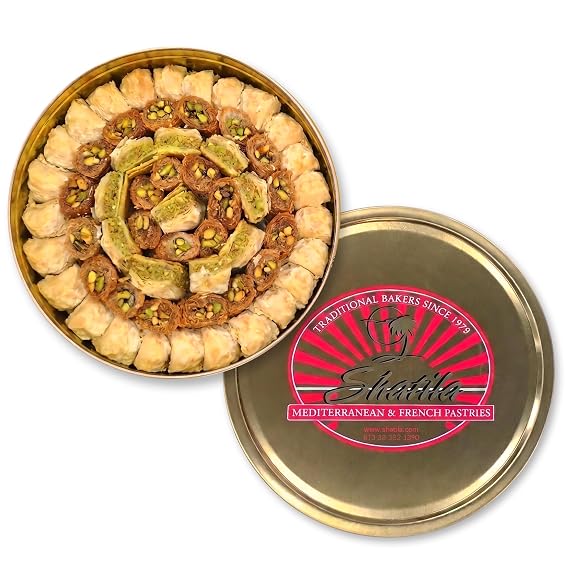 Shatila Food Products Mixed Baklawa Pastry Gold Tin, 113 Pieces