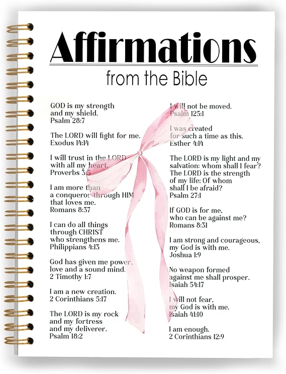 Coquette Pink Bow Christian Notebook, Affirmations from the Bible Journal, Prayer Journal for Woman, Church Notes Notebook, Scripture Hardcover Spiral Notebooks, 5.5x8.3 Inch