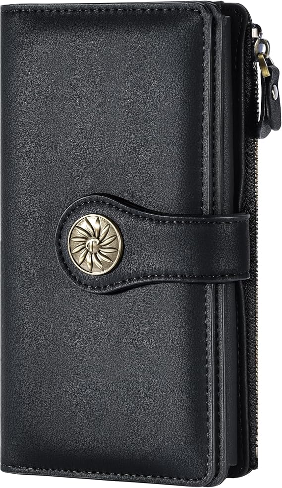 Travelambo Women's Wallet RFID Blocking Trifold Clutch Large Capacity Credit Card Holder Travel Purse