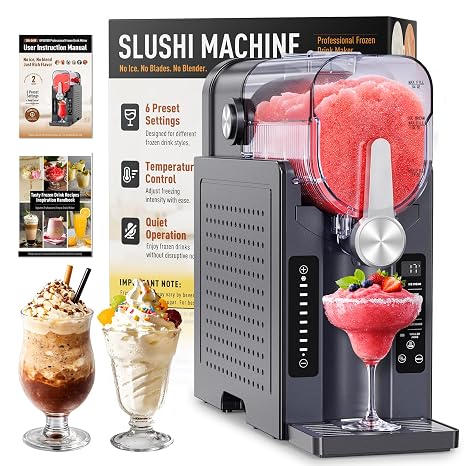 BKPPM Slushie Machine: No Ice Needed Slushy Machine for Home, 6 Preset, Real-Time Temp Display, Auto-Clean | Frozen Margaritas, Cocktails, Frappes, Ice Cream, Smoothies, Milkshakes,Summer Parties
