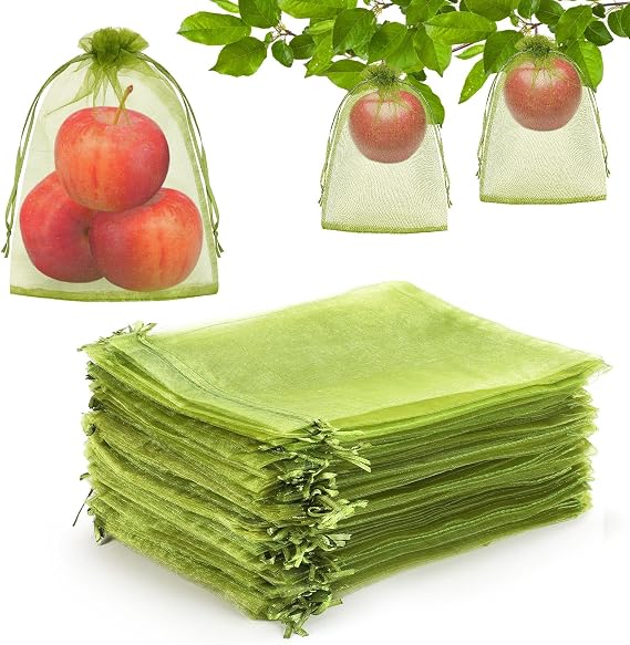 DECYOOL 120 Pcs Green Fruit Protection Bags 6x8 Drawstring Cover Bags