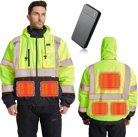 SRsafety Safety Heated Jacket,Waterproof Safety Jacket for Men with Pockets, Reflective High Visibility Safety Jackets