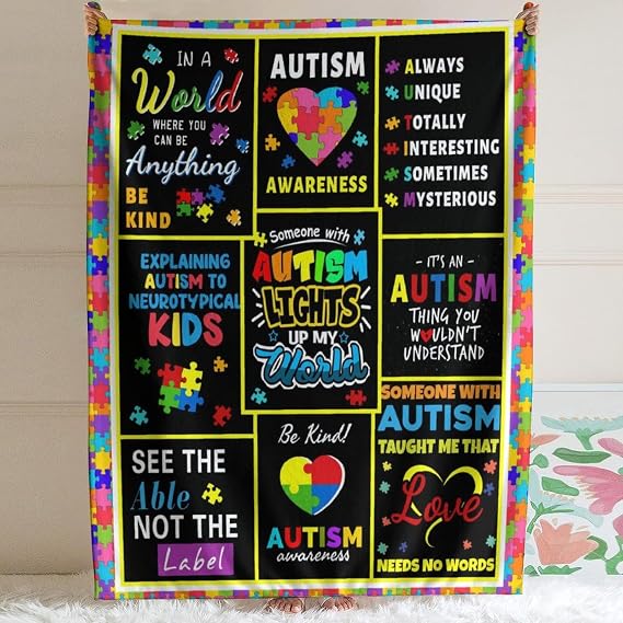 Autism Throws Blanket for Kid Boy Girls Gifts Flannel Soft Plush Lightweight Couch Sofa Decorative 50"x40"