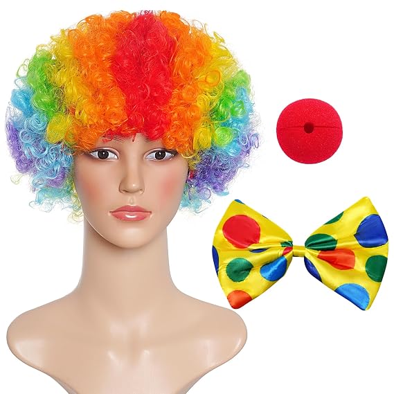 Clown Costume Wig Nose Accessories Bow Tie for Men Women Adult Halloween