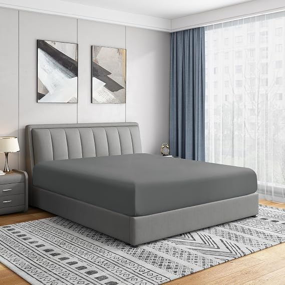 Cathay Home İkiz Lastikli Çarşaf - Çift Fırçalı Ultra Yumuşak - Kırışmaya ve Solmaya Dayanıklı - Sadece 35,5 cm Standart Cep Lastikli Çarşaf - 12"-16" Derin Yataklara Uygun (İkiz, Gri)