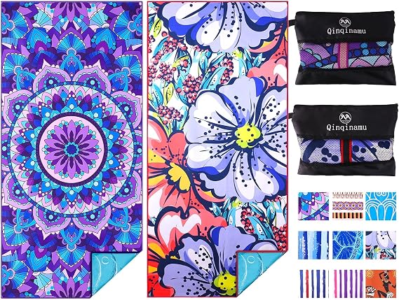 2 Pack Microfiber Lightweight Beach Towel 71"x32" Oversized Extra Large Thin Sand Free Towels Travel Swim Pool Yoga Gym Camping for Adults Women Men Beach Essentials Accessories Vacation Gift