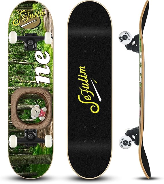 31 x 8 Inch Complete Skateboard for Kids, Teens & Adults
