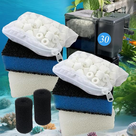 PurifyLogix AquaClear 30パワーフィルター用アップグレードされた3段階ろ過水槽フィルター2セット、30/150 30ガロン水槽用交換メンテナンスキット2セット