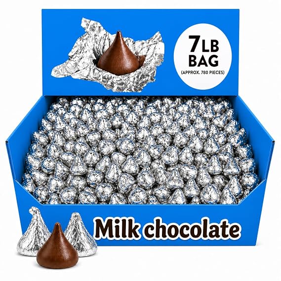 Milk Chocolate Candy 7lb Bag Bulk Candy Individually Wrapped For Candy Buffets, Creamy Milk Chocolate Treats, Party Favors & Wedding Candy | Bulk Chocolate Candy For Holiday Or Candy Gift Set