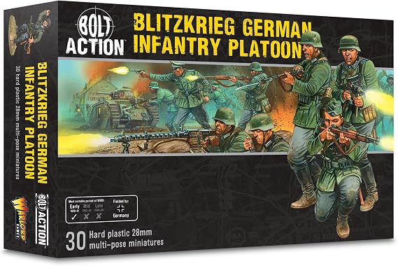 Warlord Games Blitzkrieg German Infantry - 28mm Scale Plastic Miniatures for Bolt Action Highly Detailed World War 2 Miniatures for Table-top Wargaming