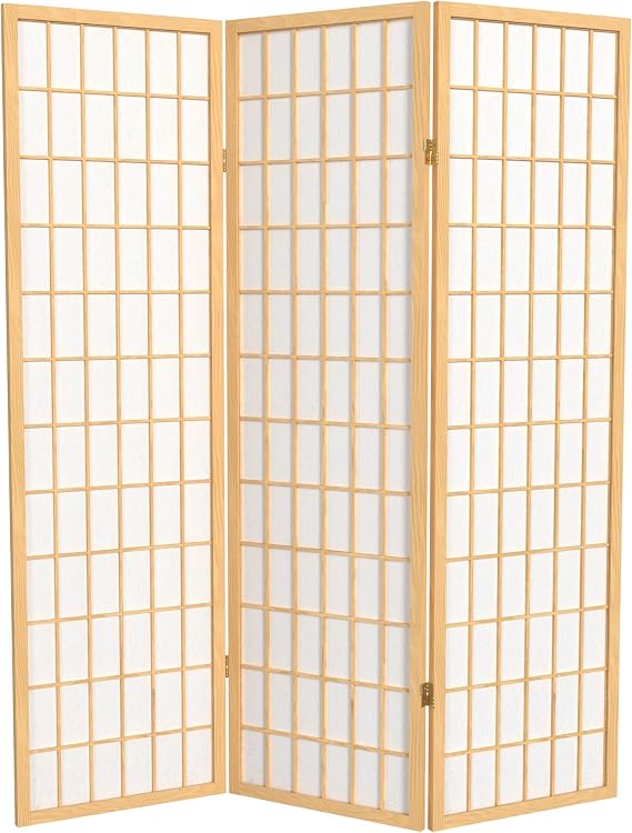 Red Lantern 5 ft. Tall Window Pane Shoji Screen - Natural - 3 Panels