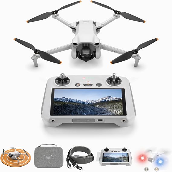 DJI Mini 3 (DJI RC), Lightweight 3x Mechanical Gimbal Drones with Camera for Adults 4K.Carrying Case, Landing Pad, Anti-Collision Light, Lanyard, Screen Protector