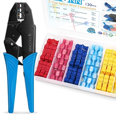 TICONN 120pcs T-Tap Wire Connectors+Crimping Tool for Heat Shrink Connectors