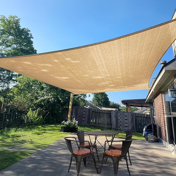 SUNLAX Sun Shade Sail, 8'x10' Sand Rectangle Canopy Shades for Outdoor Patio Pergola Cover Sunshade Sails UV Blocking Canovas Covers