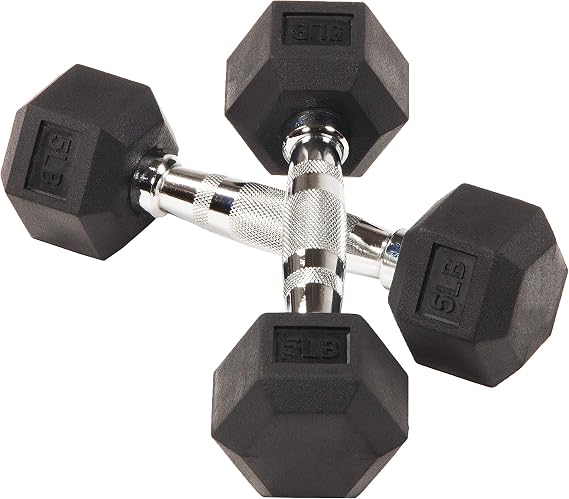 BalanceFrom Rubber Encased Hex Dumbbells, 5LB, Pair