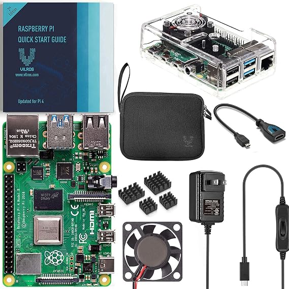 Vilros Basic Starter Kit for Raspberry Pi 4 with Fan Cooled ABS Case Includes Raspberry Pi 4 Board and 7 Accessories (2GB, Clear Transparent Case)