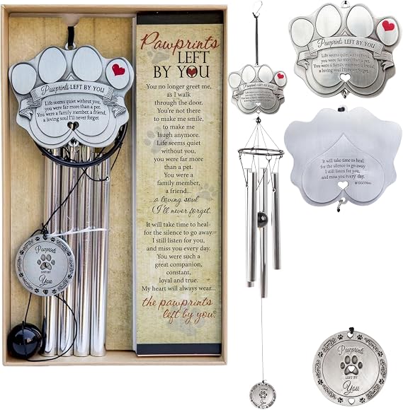 Pawprints Left by You Memorial Gifts Metal Remembrance Wind Chime - 19 in | Dog & Cat Memorial Gifts for Loss of Pet | Pet Memorial Wind Chime - Includes Pawprints Left by You Poem Card