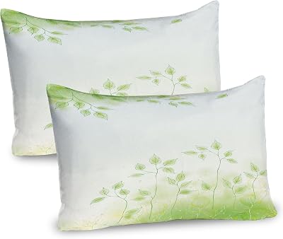 Ambesonne Forest Pillow Sham Set of 2, Fresh Foliage Design with Pastel Colored Leaves Botanic Environment Eco Purity Image, Quality Microfiber Bedding Item for All Seasons, 26 x 20, Soft Green