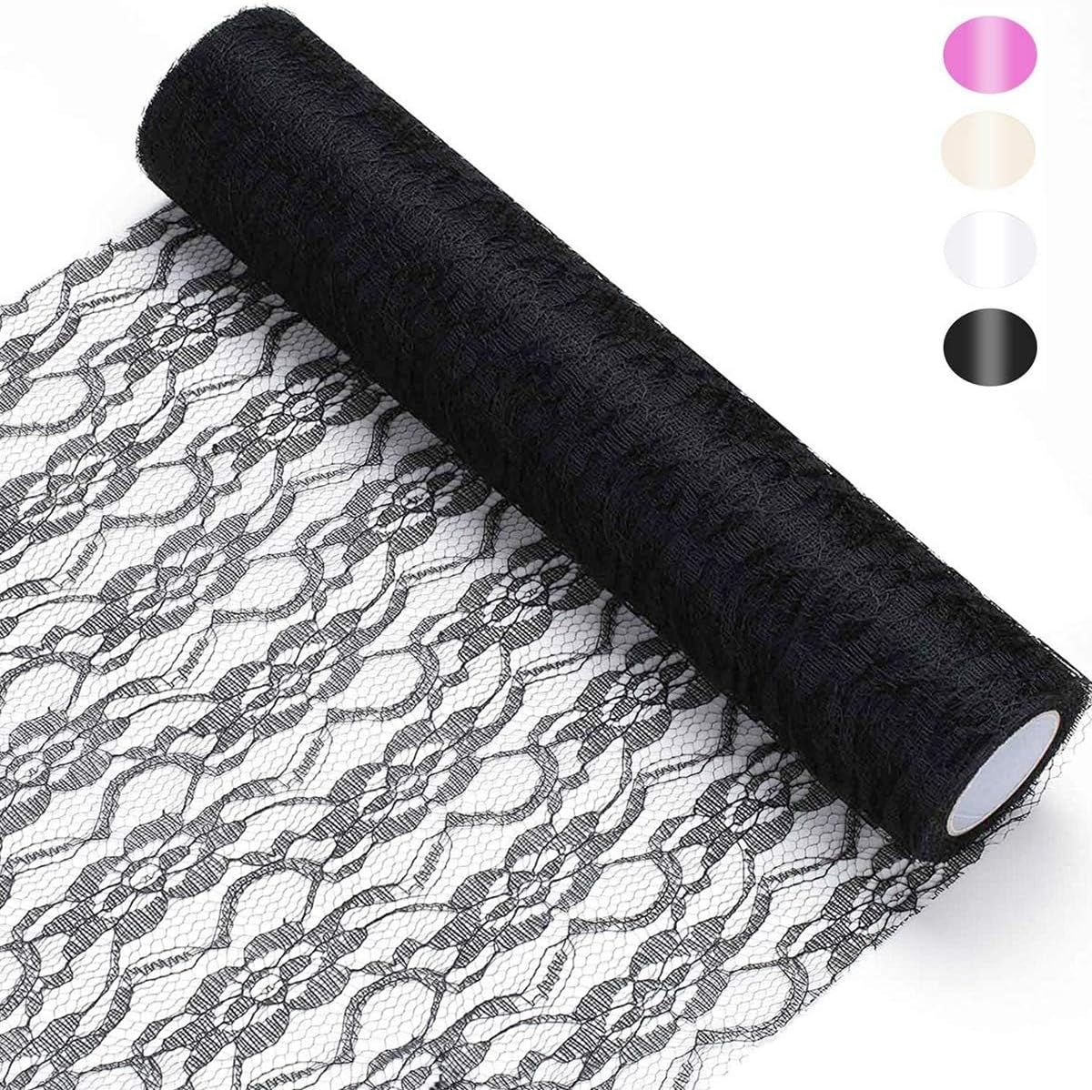 Lace Roll Black lace Fabric for Wedding lace Table Runners 12 inch Chair sash Bow DIY Wedding Party Art Craft Decor 73Ft, Only Seller HomyHome Tek is Correct